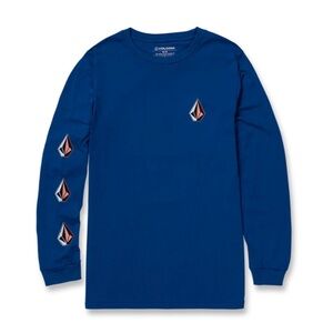 Volcom Men's Iconic Stone Long Sleeve T-Shirt Blue, Size Large